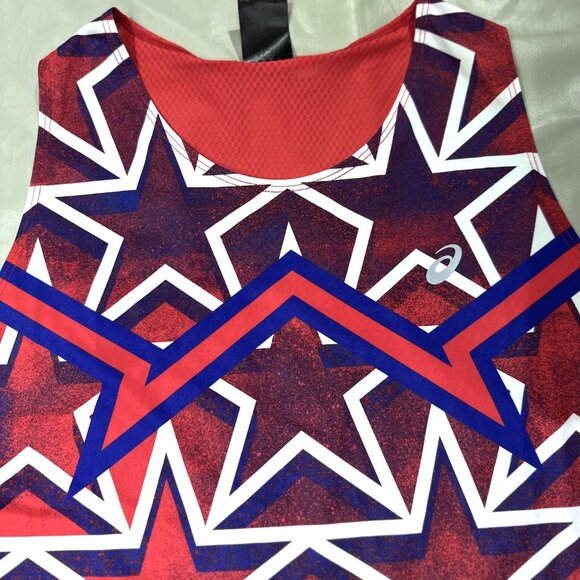 Asics Women's Medium Nation's Running top singlet Usa start red white blue NEW - Picture 3 of 14